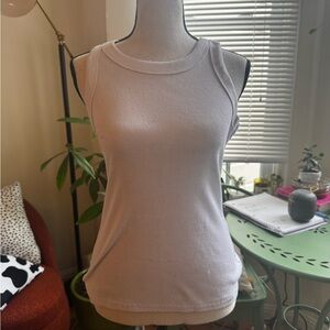 White Sleeveless Ribbed Tank Top
